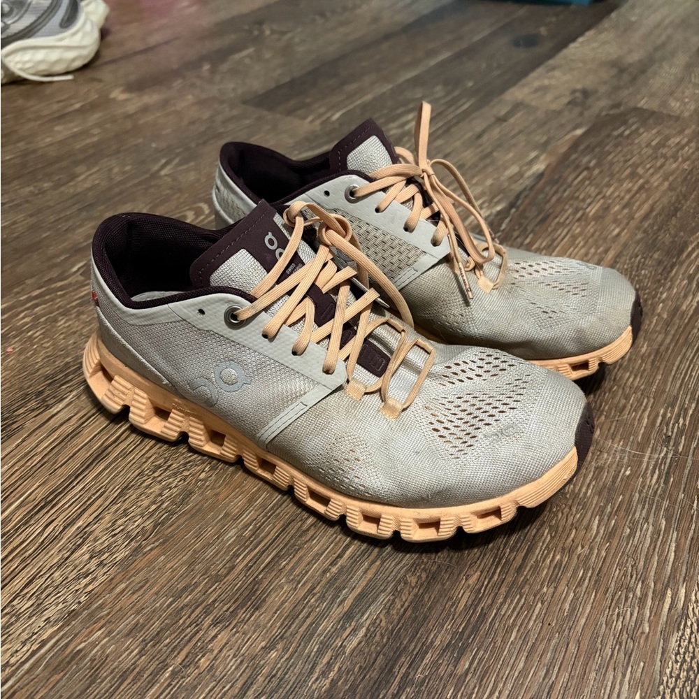 On Running Gray and peach  Athletic Running Shoes